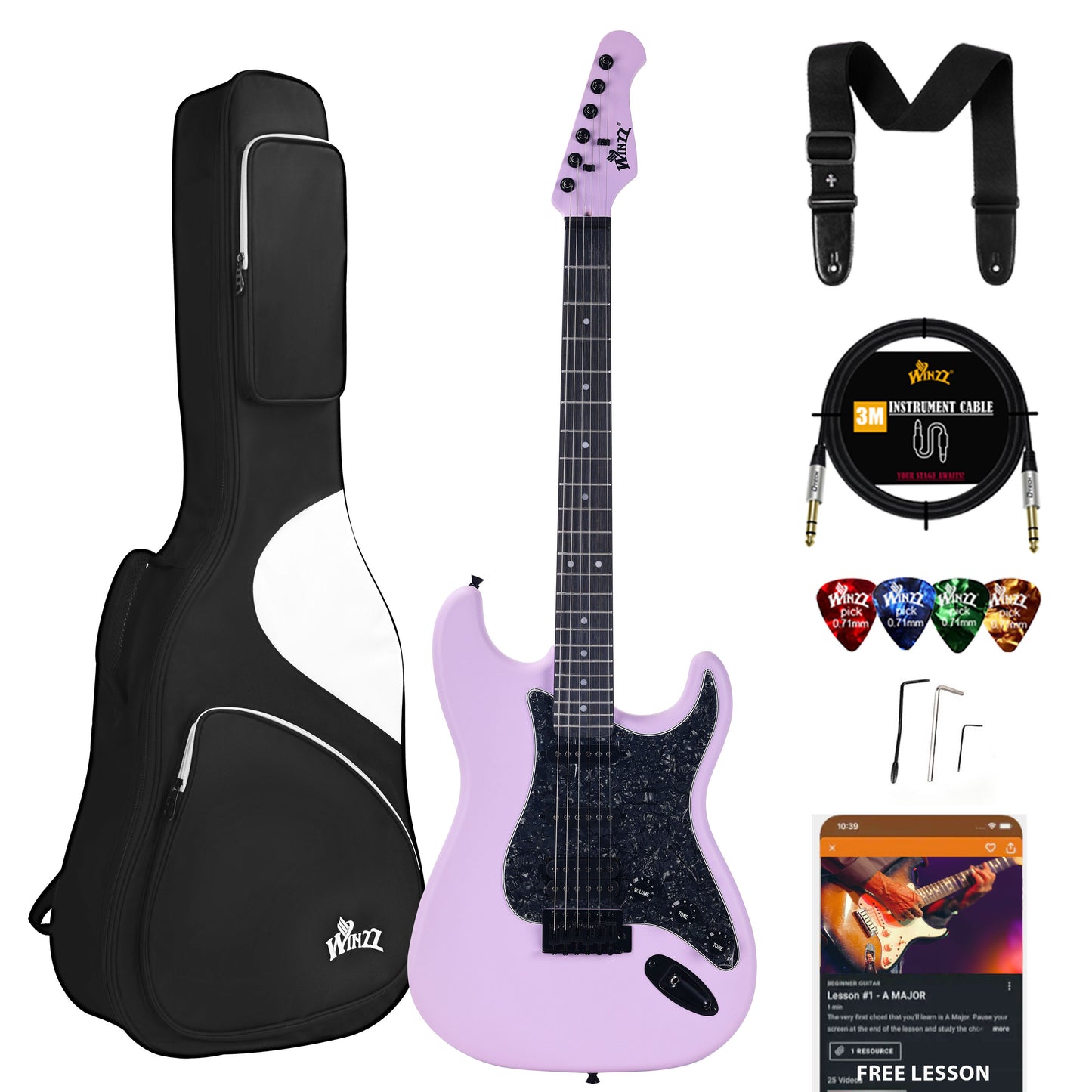 (Mother's Day Gift)WINZZ Solid Poplar Wood Electric Guitar - 39-Inch Beginner-Friendly Design, Perfect for Practice and Performance