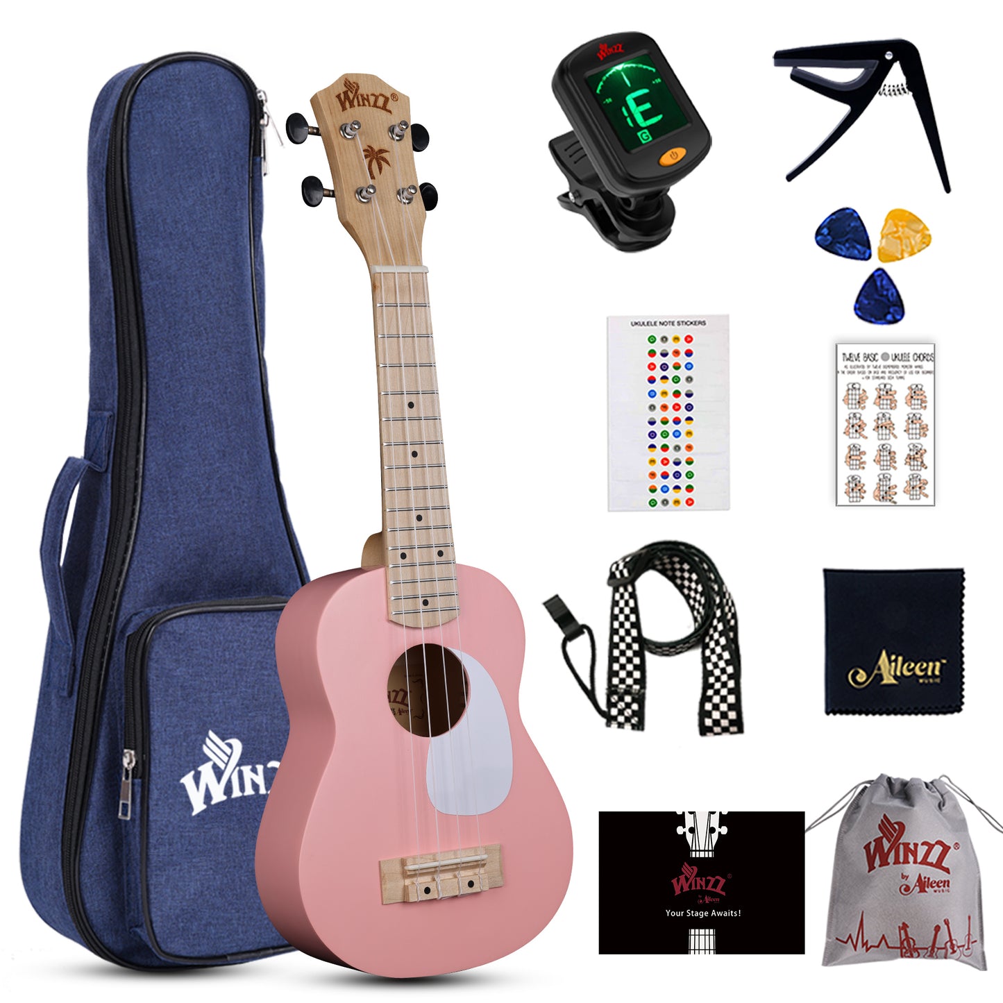 WINZZ Macaron Colors Series-AU-C00 Hawaiian Soprano Ukulele for Beginners
