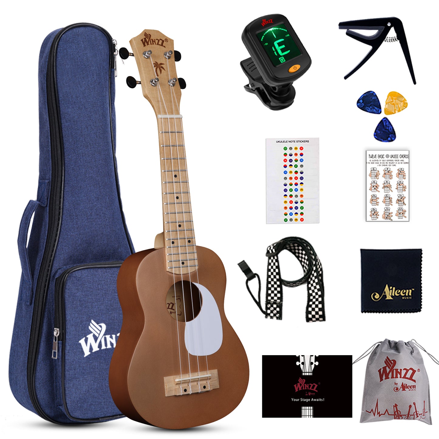 WINZZ Macaron Colors Series-AU-C00 Hawaiian Soprano Ukulele for Beginners