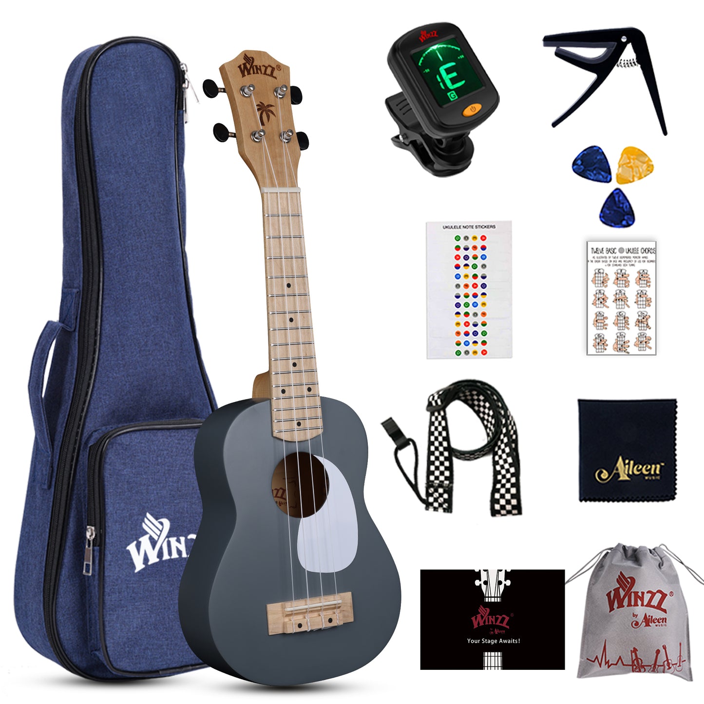 WINZZ Macaron Colors Series-AU-C00 Hawaiian Soprano Ukulele for Beginners
