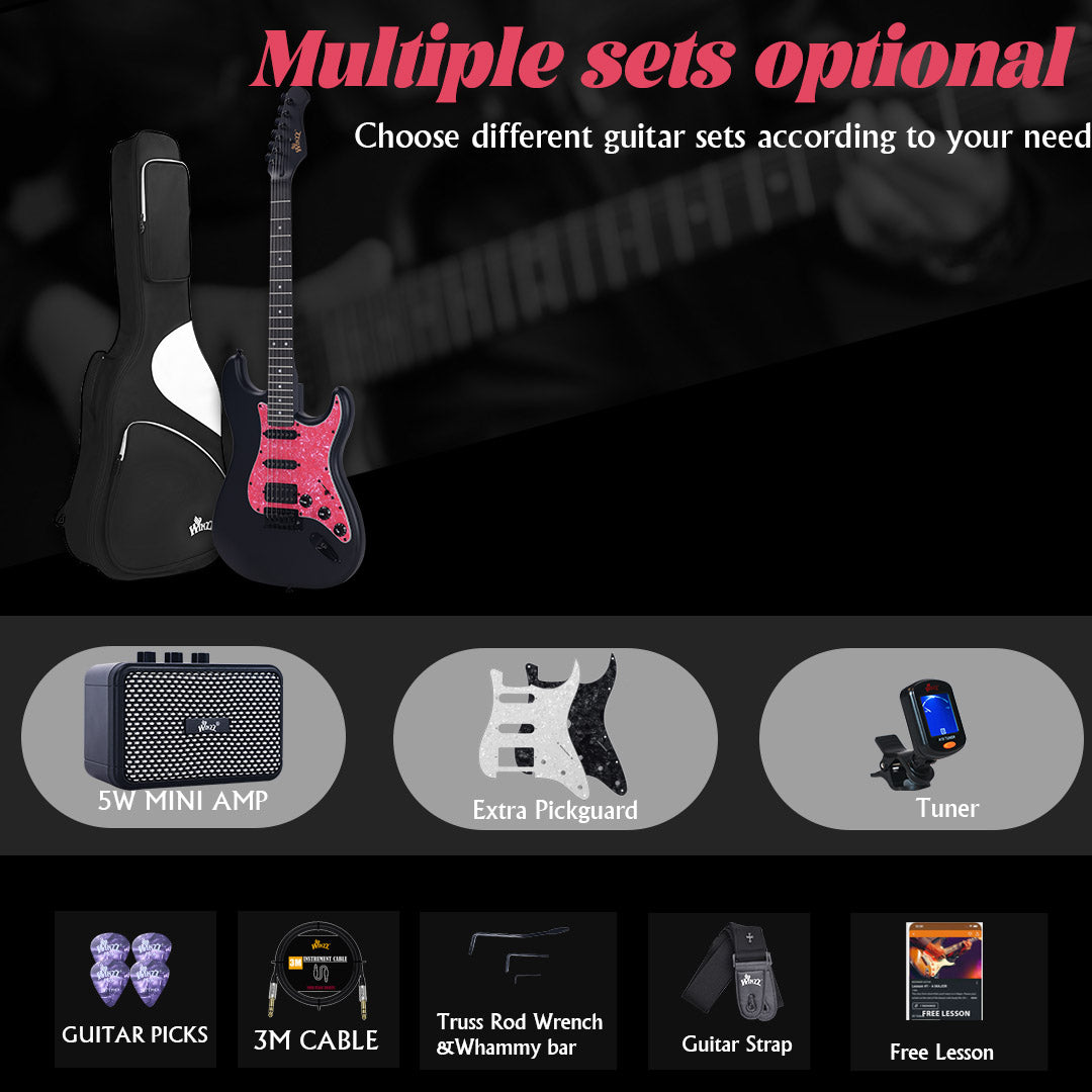 WINZZ Solid Poplar Wood Electric Guitar Set for Beginners - 39-Inch, Complete Starter Kit with Accessories