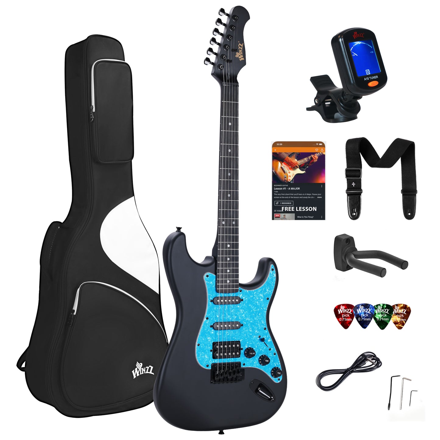 WINZZ 39-Inch EGS112H Solid Poplar Wood Electric Guitar With Blue Pickguard
