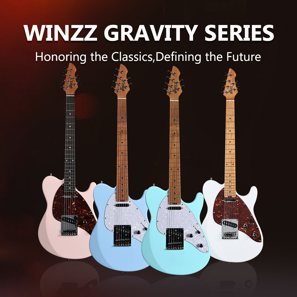 WINZZ Gravity Series - E-Gitarre mit massivem Erlenkorpus und geröstetem Ahornhals, HSS-Tonabnehmern, Palisandergriffbrett, D'Addario EXL120-Saiten und Mini-Doppelverriegelungs-Tremolo