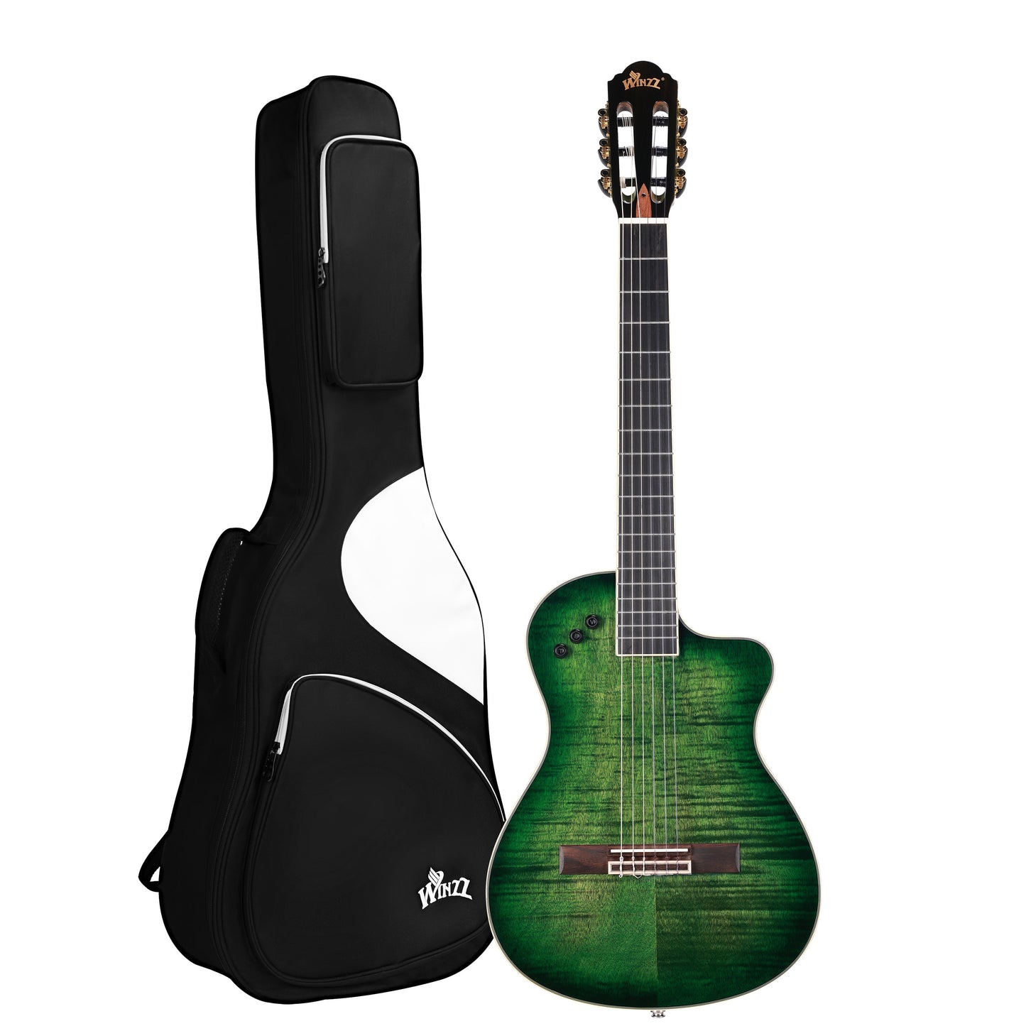 WINZZ WCG170CE 39-Inch Thin Body Classical-Electric Guitar - Nylon Strings, Built-in Preamp, Wide fingerboard,Perfect for Stage and Practice