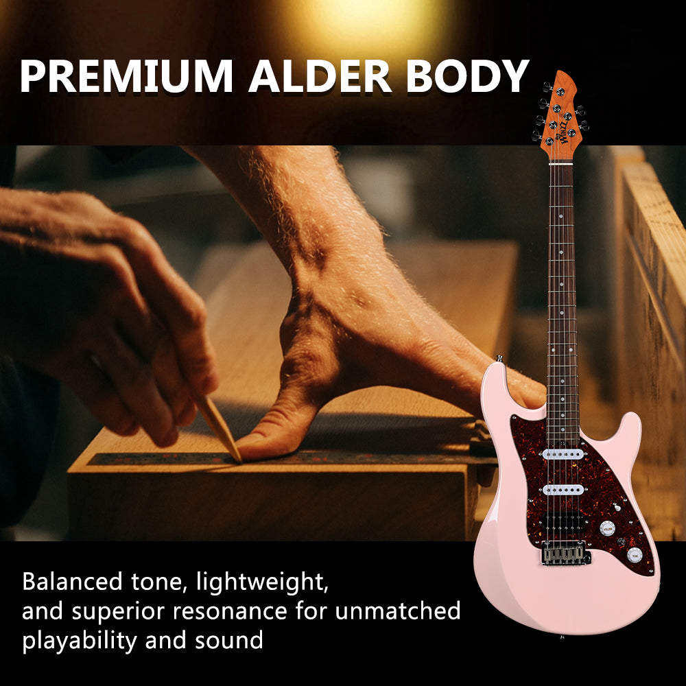 WINZZ Gravity Series-WGS100 Solid Alder Body ST electric guitar With Roasted Maple Neck, HSS Pickups, Rosewood Fingerboard, D'Addario EXL120 Strings, Mini Double Locking Tremolo