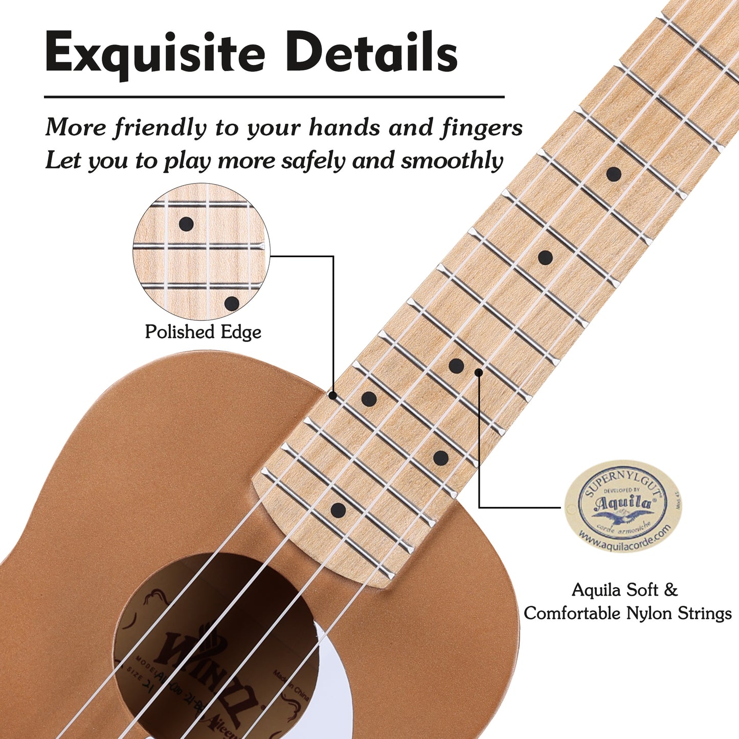 WINZZ Macaron Colors Series-AU-C00 Hawaiian Soprano Ukulele for Beginners