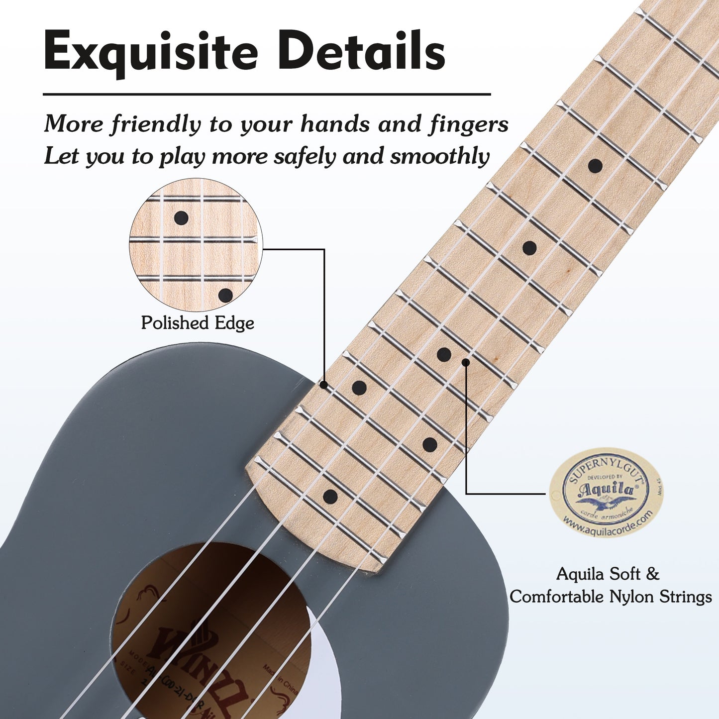 WINZZ Macaron Colors Series-AU-C00 Hawaiian Soprano Ukulele for Beginners
