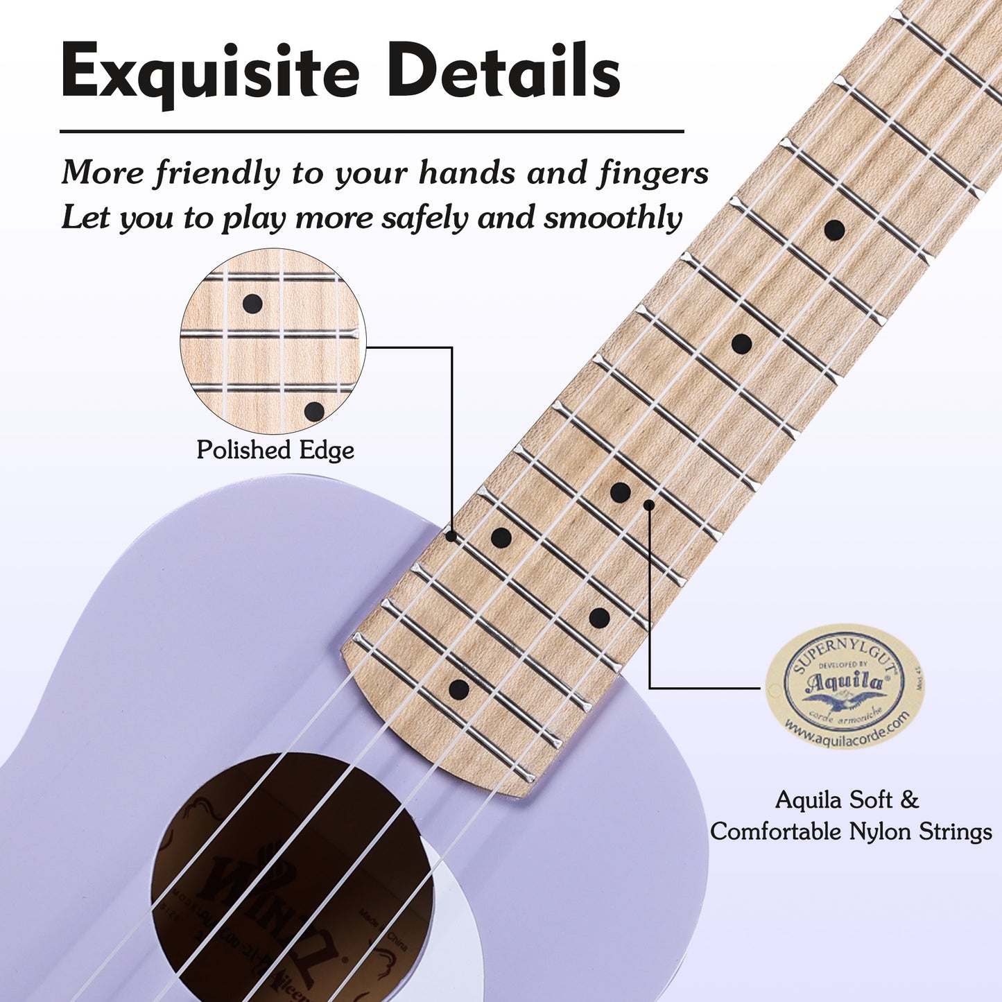 WINZZ Macaron Colors Series-AU-C00 Hawaiian Soprano Ukulele for Beginners