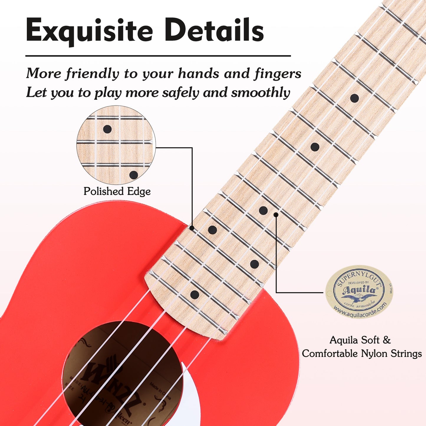 WINZZ Macaron Colors Series-AU-C00 Hawaiian Soprano Ukulele for Beginners