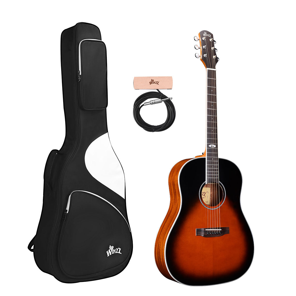 WINZZ Solid Sitka Spruce Slope Shoulder Dreadnought Left Handed Acoustic Guitar - Full-Size, Rich Tone, Ideal for Performers and Enthusiasts Dreadnought Acoustic Guitar - Full-Size, Rich Tone, Ideal for Performers and Enthusiasts