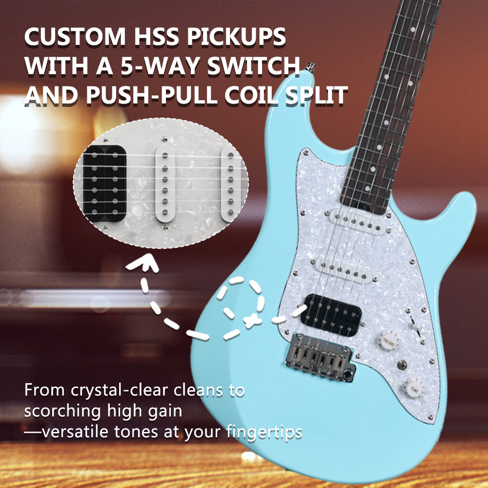 WINZZ Gravity Series-WGS100 Solid Alder Body ST electric guitar With Roasted Maple Neck, HSS Pickups, Rosewood Fingerboard, D'Addario EXL120 Strings, Mini Double Locking Tremolo