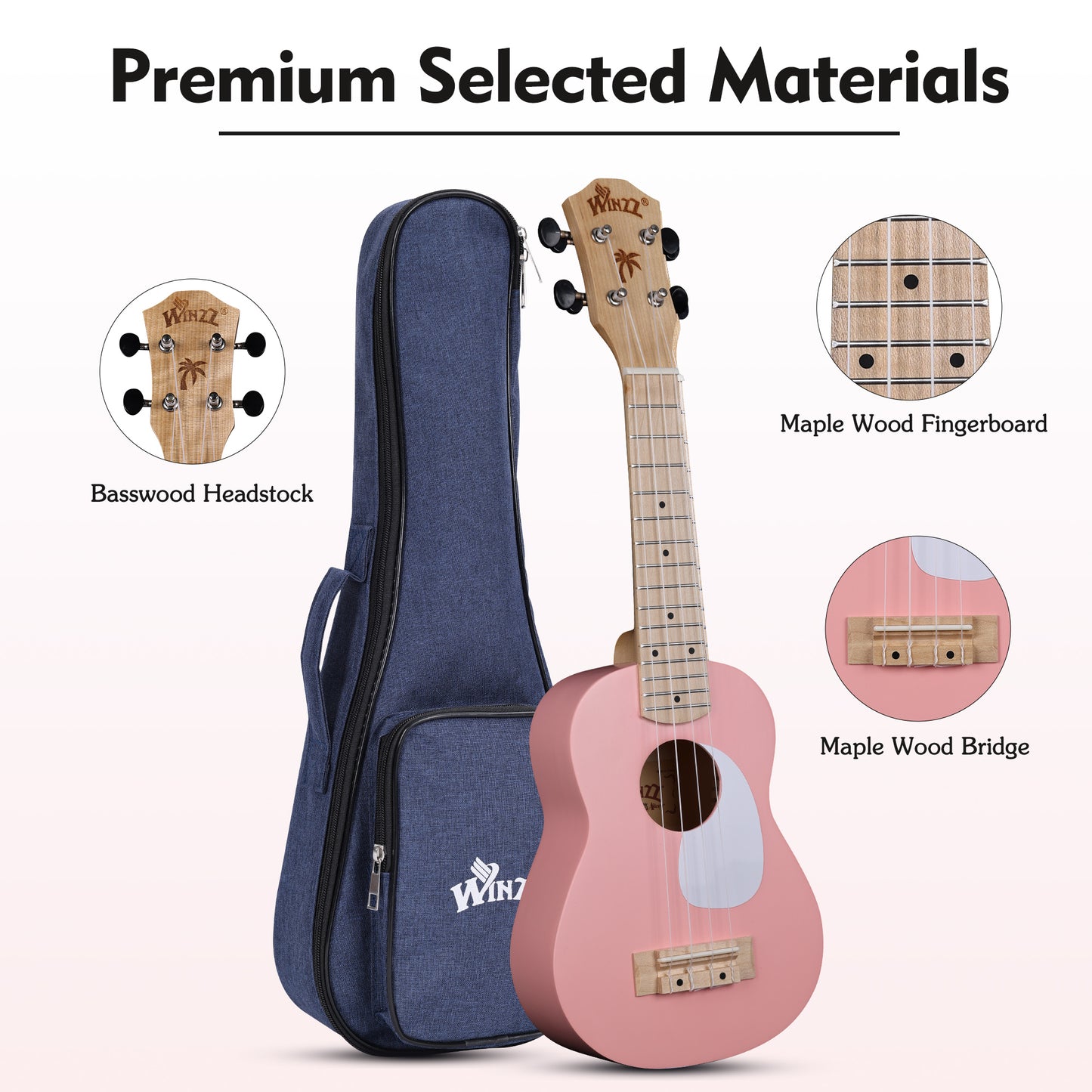 WINZZ Macaron Colors Series-AU-C00 Hawaiian Soprano Ukulele for Beginners