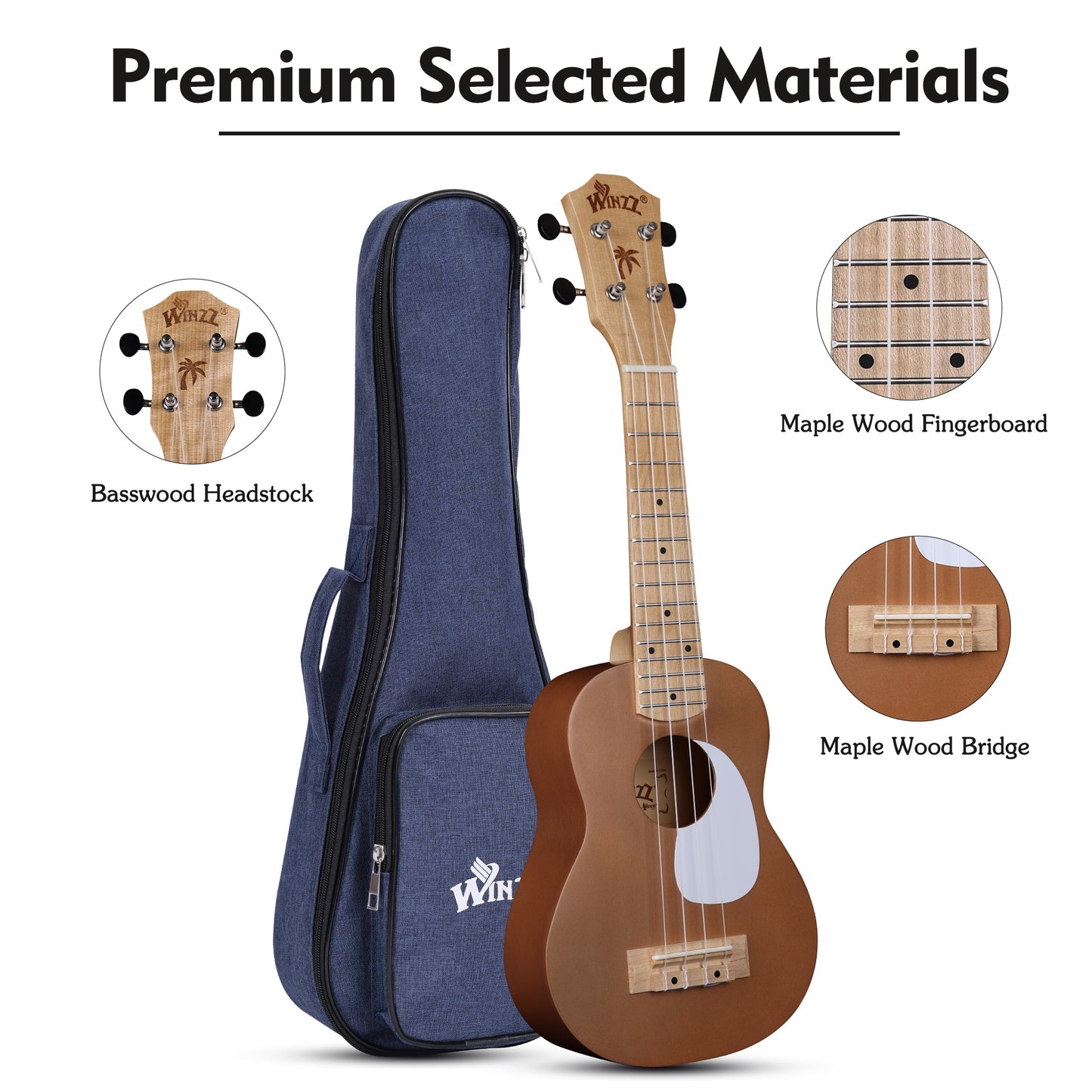 WINZZ Macaron Colors Series-AU-C00 Hawaiian Soprano Ukulele for Beginners