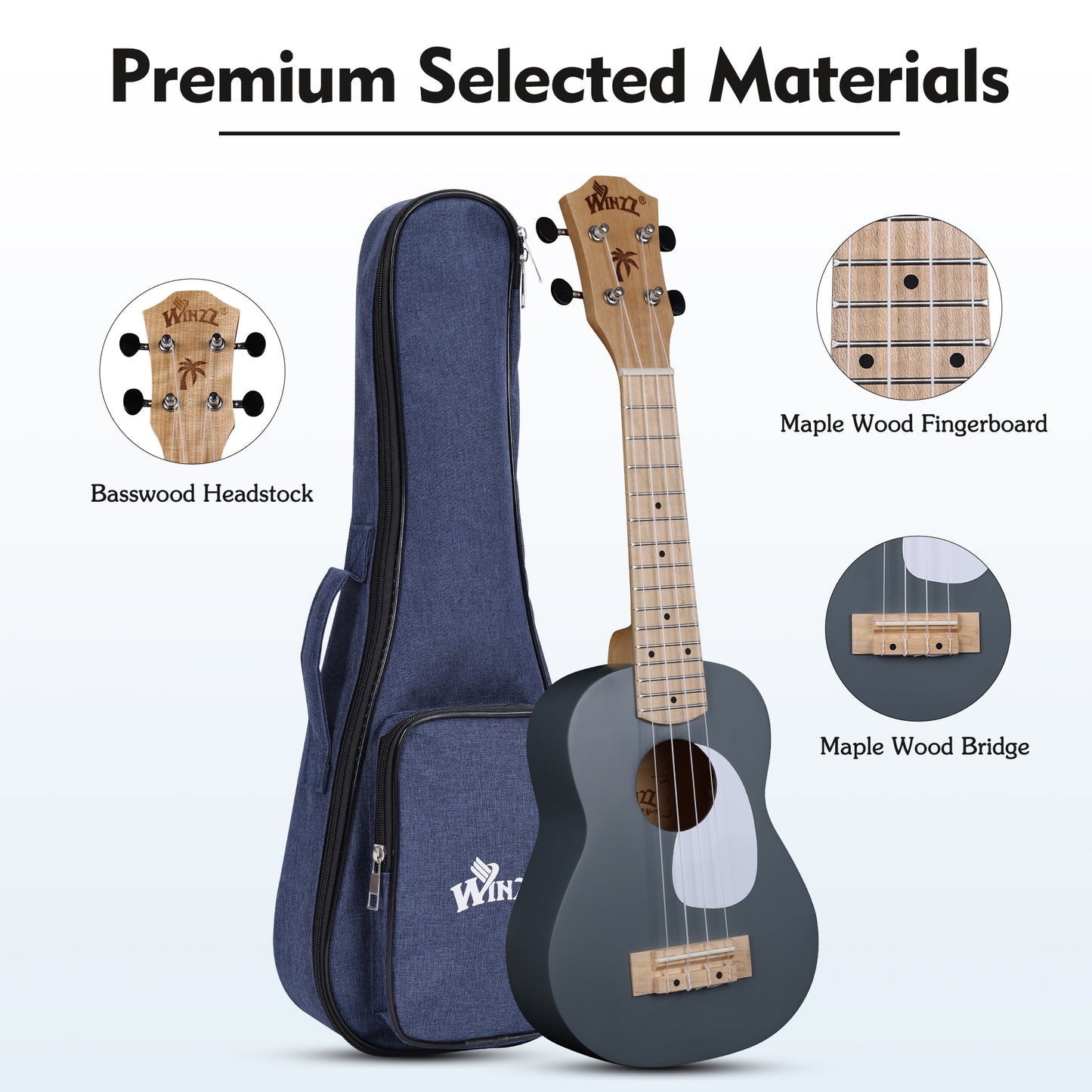 WINZZ Macaron Colors Series-AU-C00 Hawaiian Soprano Ukulele for Beginners