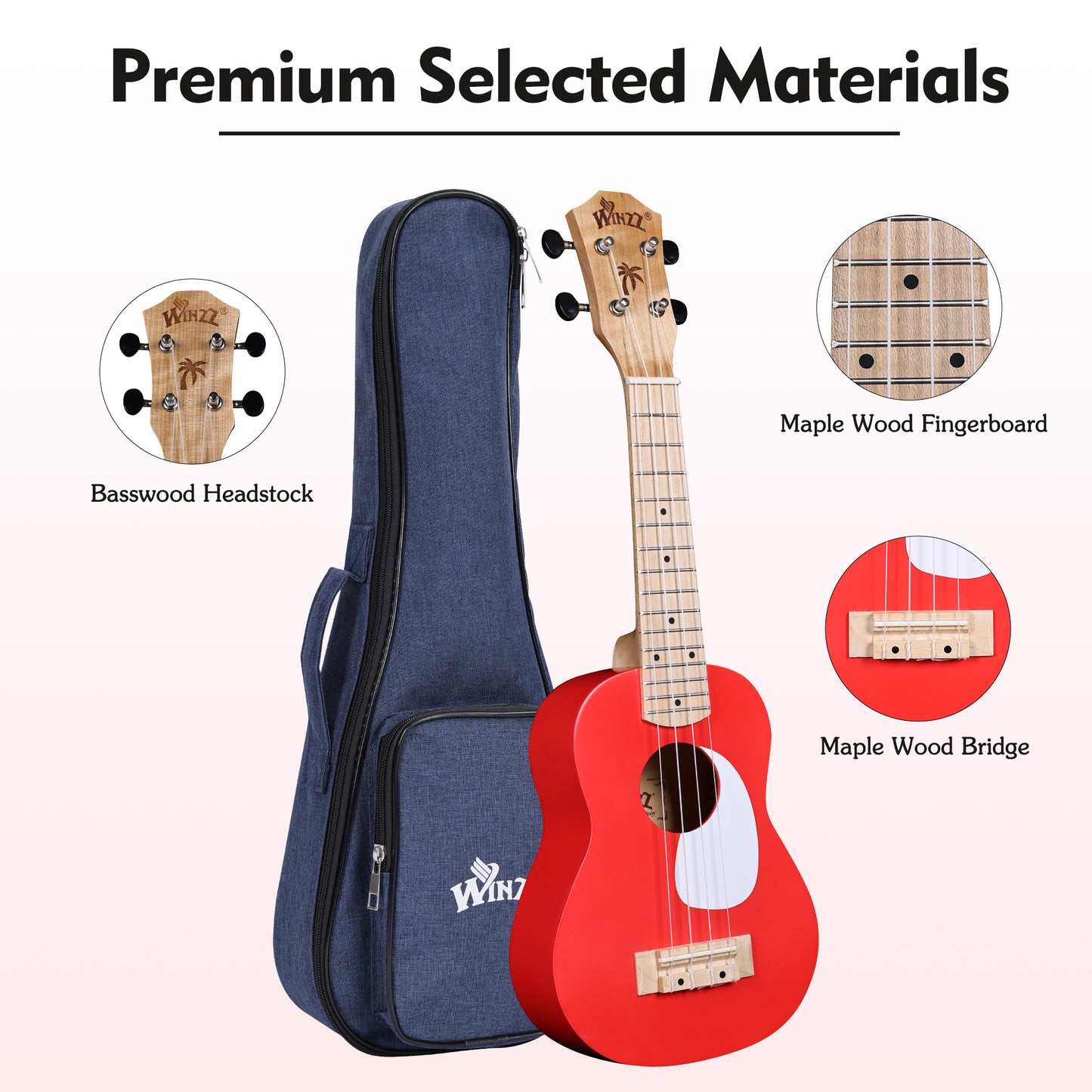 WINZZ Macaron Colors Series-AU-C00 Hawaiian Soprano Ukulele for Beginners