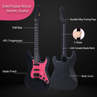 WINZZ 39-Inch EGS112H Solid Poplar Body Electric Guitar Set for Beginners With Stylish Pink Pickguard