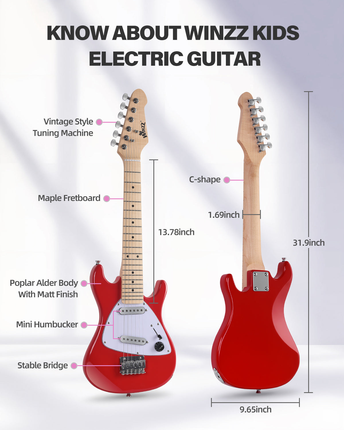 Winzz 30 Inch Kids Electric Guitar Kit – 1/4 Size Beginner Set with Amp