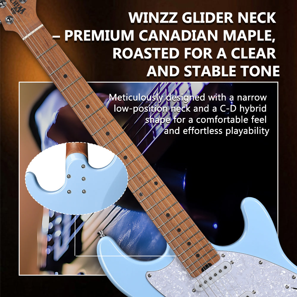 WINZZ Gravity Series-WGS100 Solid Alder Body ST electric guitar With Roasted Maple Neck, HSS Pickups, Rosewood Fingerboard, D'Addario EXL120 Strings, Mini Double Locking Tremolo