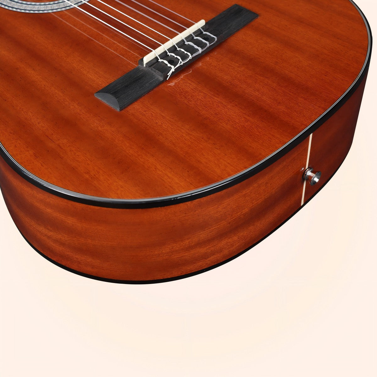 Detail of the WINZZ classical guitar neck and fretboard for precise playability.