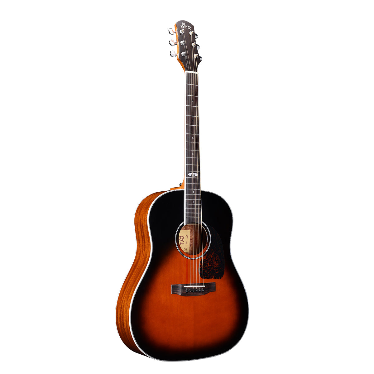 WINZZ Solid Sitka Spruce Slope Shoulder Dreadnought Acoustic Guitar - Full-Size, Rich Tone, Ideal for Performers and Enthusiasts Dreadnought Acoustic Guitar - Full-Size, Rich Tone, Ideal for Performers and Enthusiasts