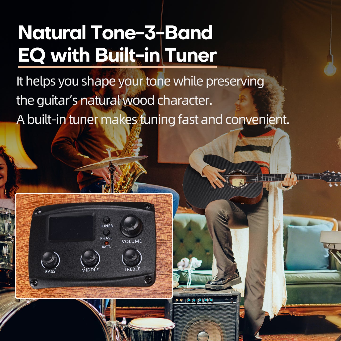 WINZZ AFC77E 36" Travel Guitar – Carbon Fiber Top, Mahogany Body, Okoume Neck, HPL Fingerboard, Optional EQ, 8mm Padded Gig Bag