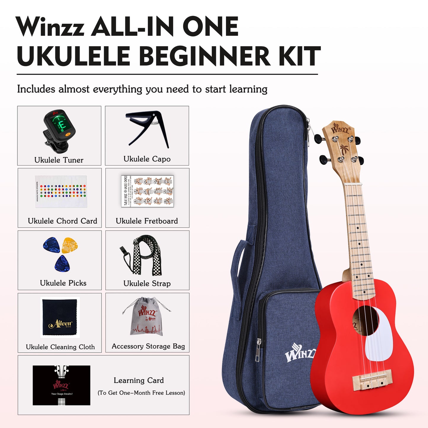 WINZZ Macaron Colors Series-AU-C00 Hawaiian Soprano Ukulele for Beginners