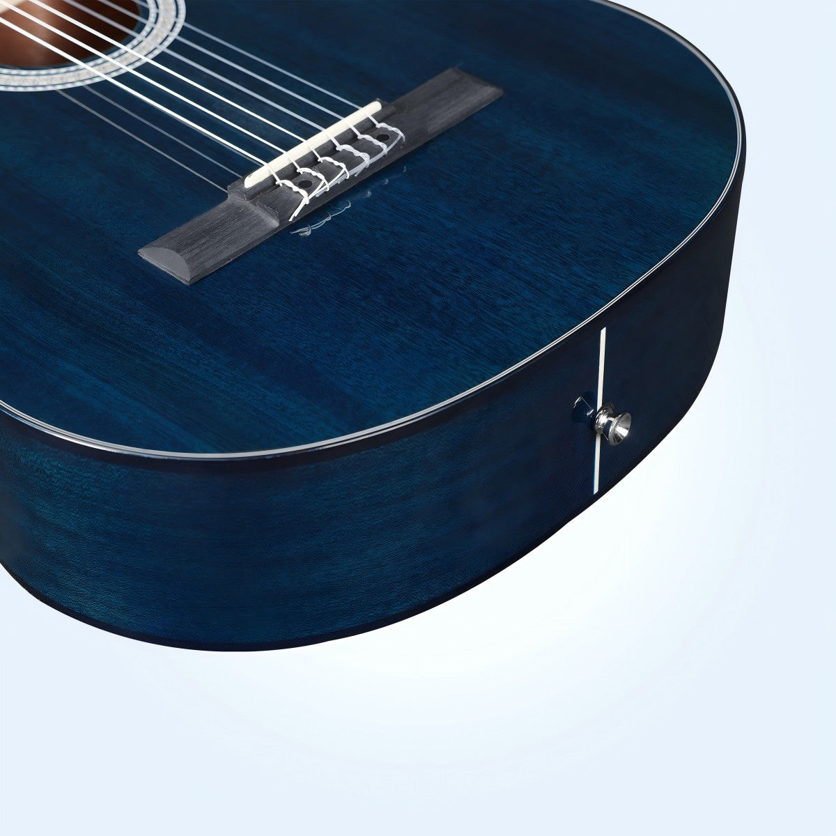 Front view of the WINZZ 39-inch classical guitar highlighting its full-size body.