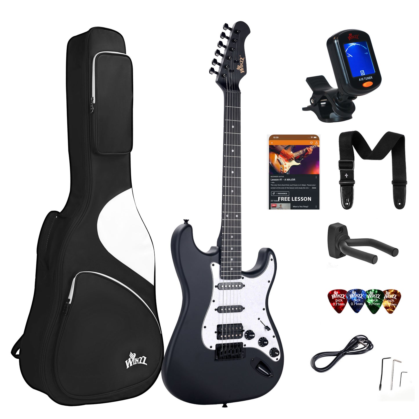 WINZZ 39-Inch EGS112H Solid Poplar Body Electric Guitar Set for Beginners
