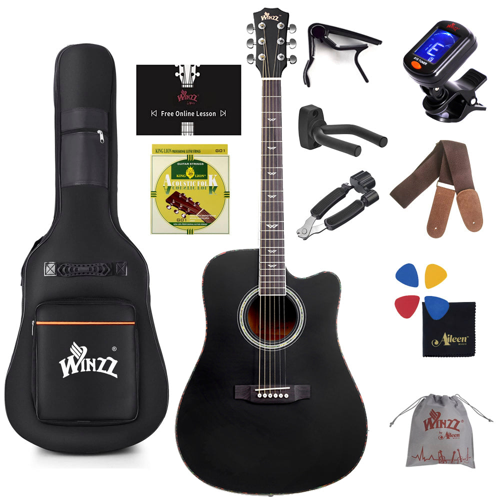 WINZZ AF168C Spruce Cutaway Acoustic Guitar for Adult Beginners