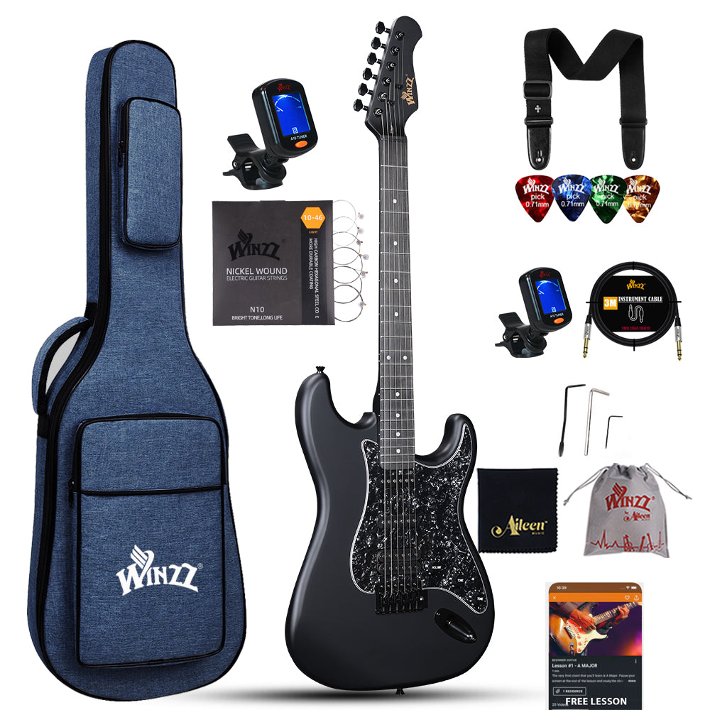 (Ausverkauf) WINZZ E-Gitarre aus massivem Pappelholz – 39 Zoll, anfängerfreundliches Design, perfekt zum Üben und Auftreten