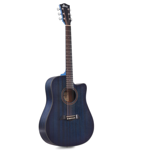 WINZZ AF386C 41 Inch Cutaway Mahogany Acoustic Acustica Guitar Bundle for Beginner Adult, Matte Blue