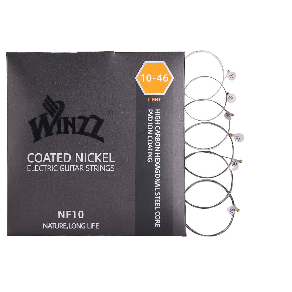 WINZZ Electric Guitar Strings Set – Hex Core High Carbon Steel with Nickel-Plated Steel Wound & PVD Coating – Bright Tone & Long Life