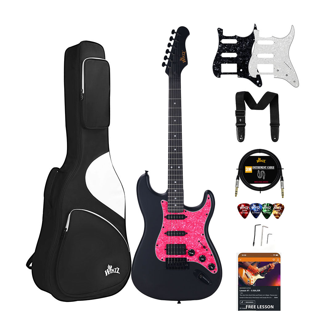 WINZZ Solid Poplar Wood Electric Guitar With Pink Pickguard - 39-Inch Beginner-Friendly Design, Perfect for Practice and Performance