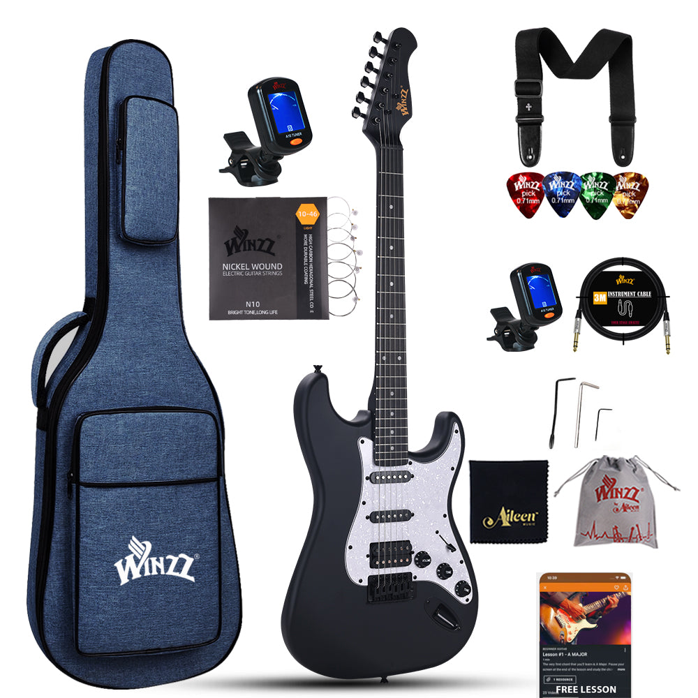 WINZZ 39-Inch EGS112H Solid Poplar Body Electric Guitar Set for Beginners With Blue Gig Bag