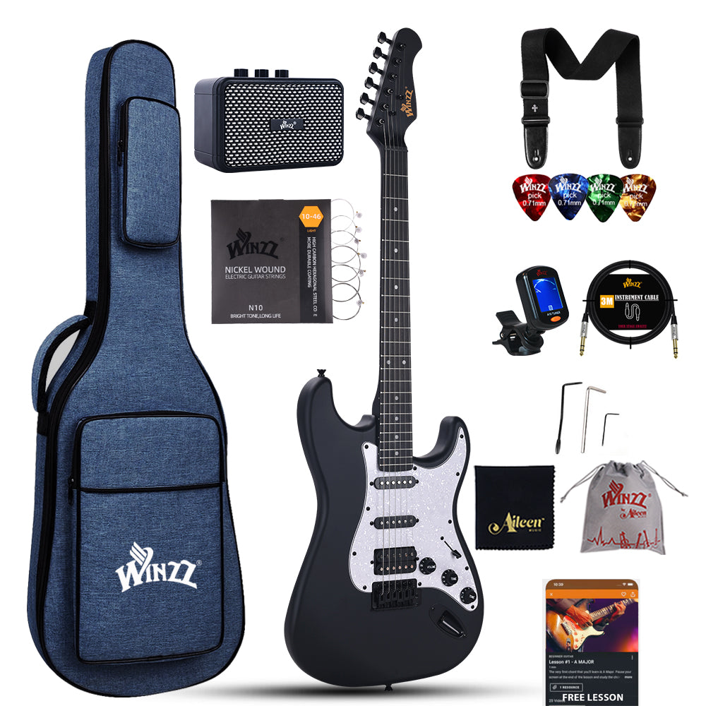 (Liquidación) Guitarra eléctrica WINZZ de madera maciza de álamo - Diseño de 39 pulgadas para principiantes, ideal para practicar y tocar.