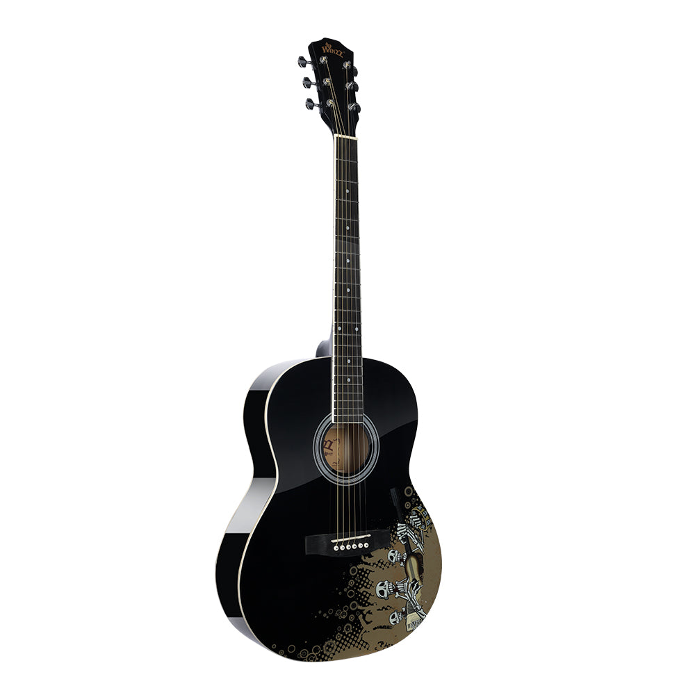WINZZ AF227A 39-inch acoustic guitar featuring a bold Rock Skull design, perfect for edgy and creative players