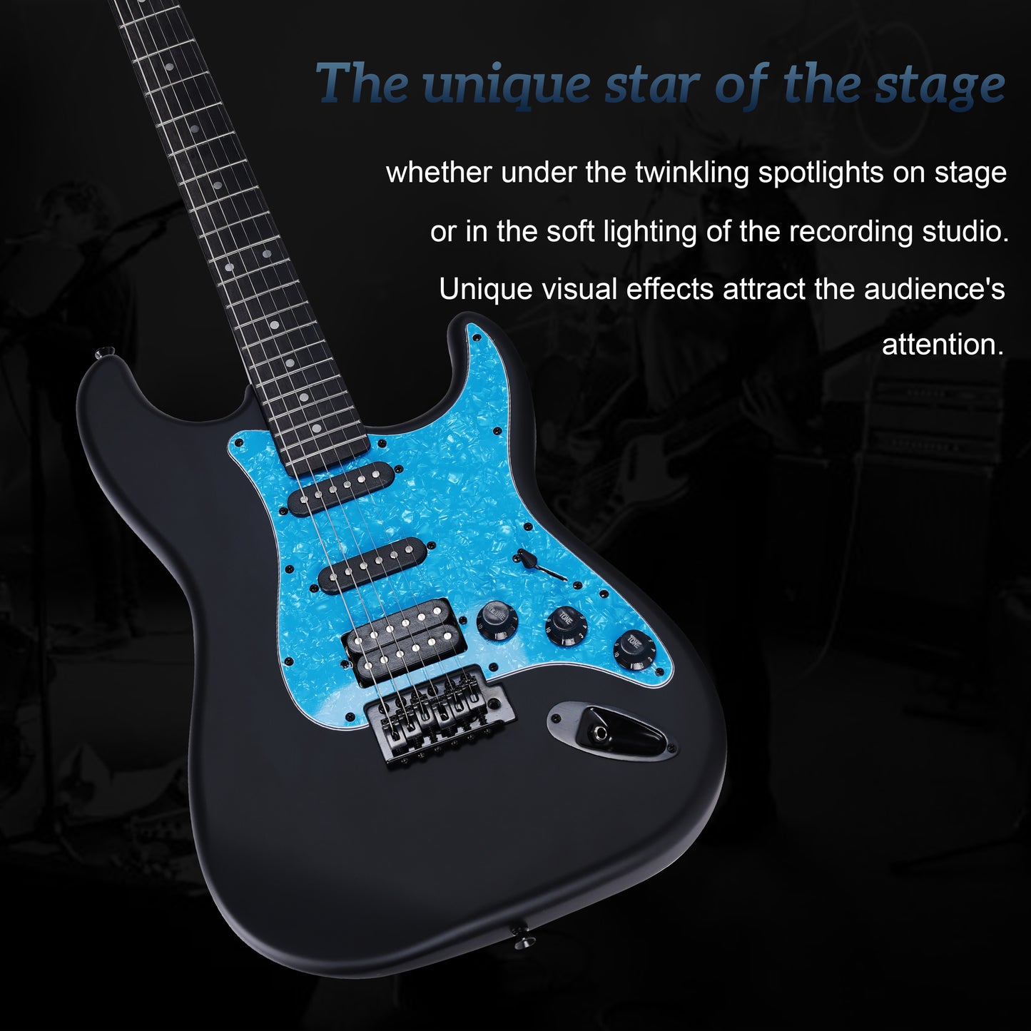 Complete with a strap, the WINZZ EGS112H electric guitar featuring a solid poplar wood body and blue pickguard is perfect for beginners looking for comfort and style