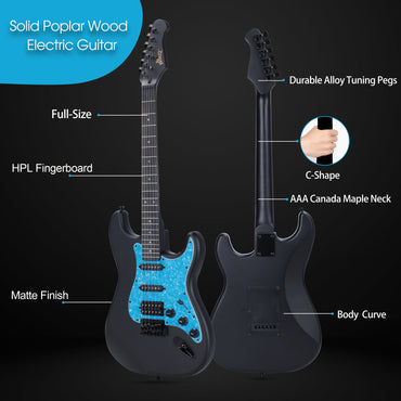 Featuring a solid poplar wood body and blue pickguard, the WINZZ EGS112H electric guitar comes with a well-designed strap, ensuring maximum comfort and ease of use
