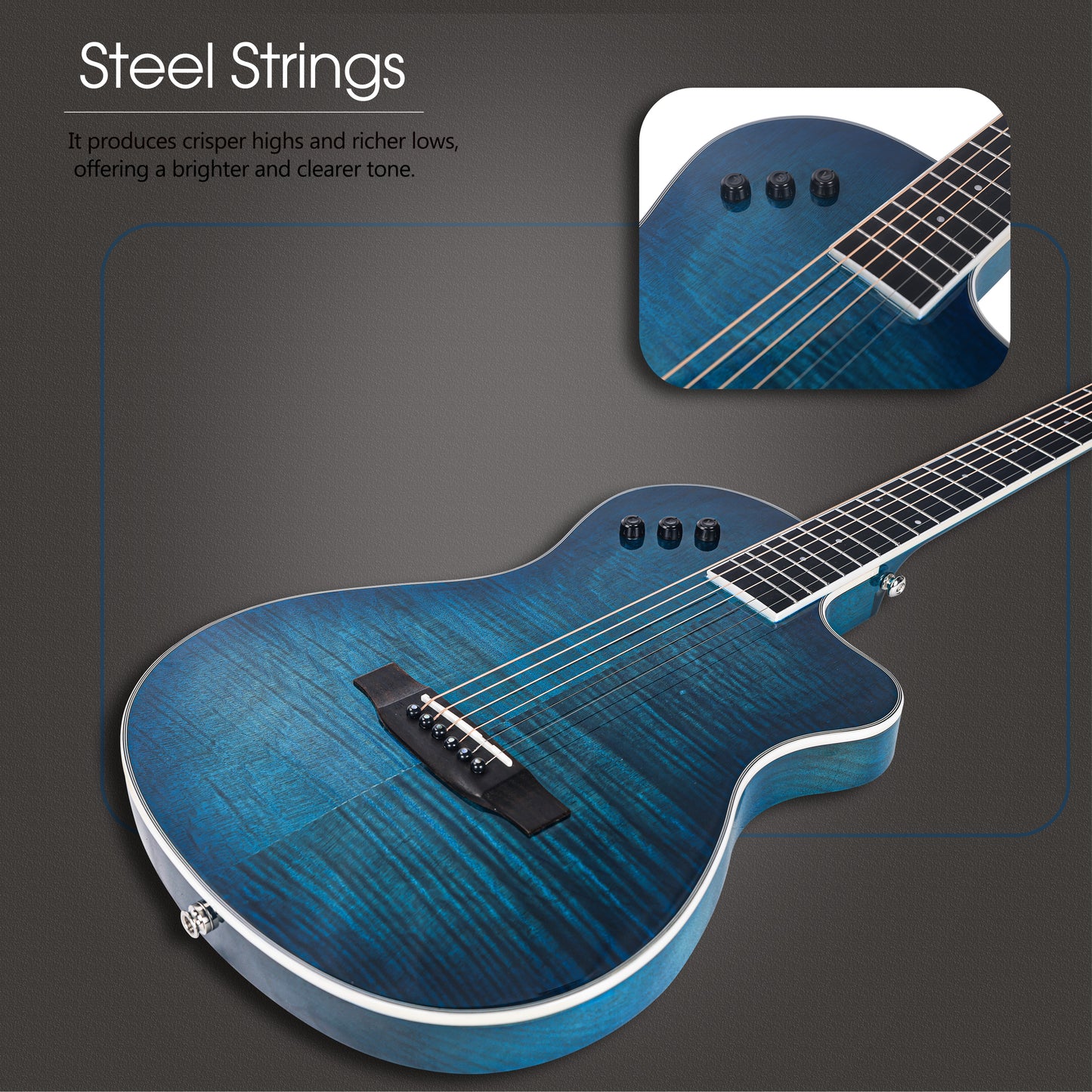 Compact and versatile, the WINZZ WAG170CE thin body acoustic-electric guitar offers excellent sound projection and is ideal for musicians on stage or in the studio