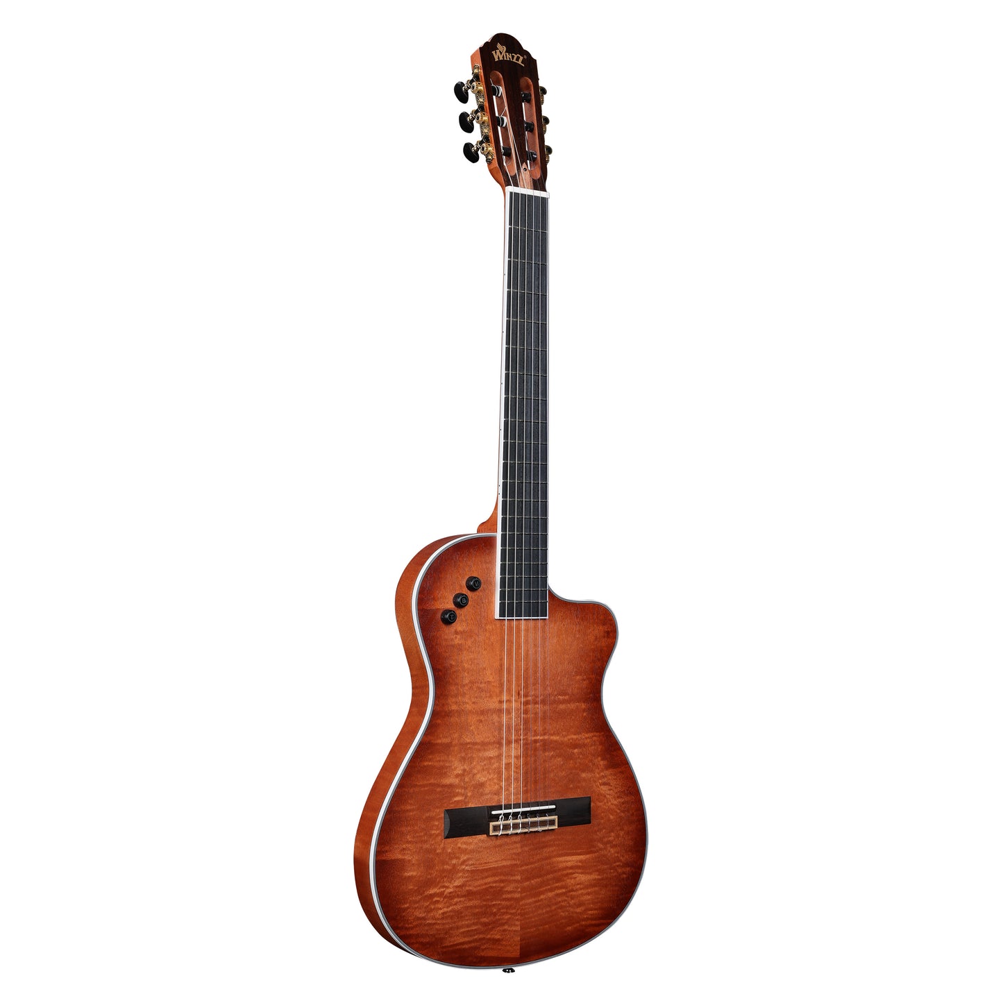 Functional Description:
"WINZZ WCG170CE 39-inch sunburst color Thin Body Nylon Strings Classical-Electric Guitar, combining a slim profile with vibrant tones, perfect for classical performances and amplified sound
