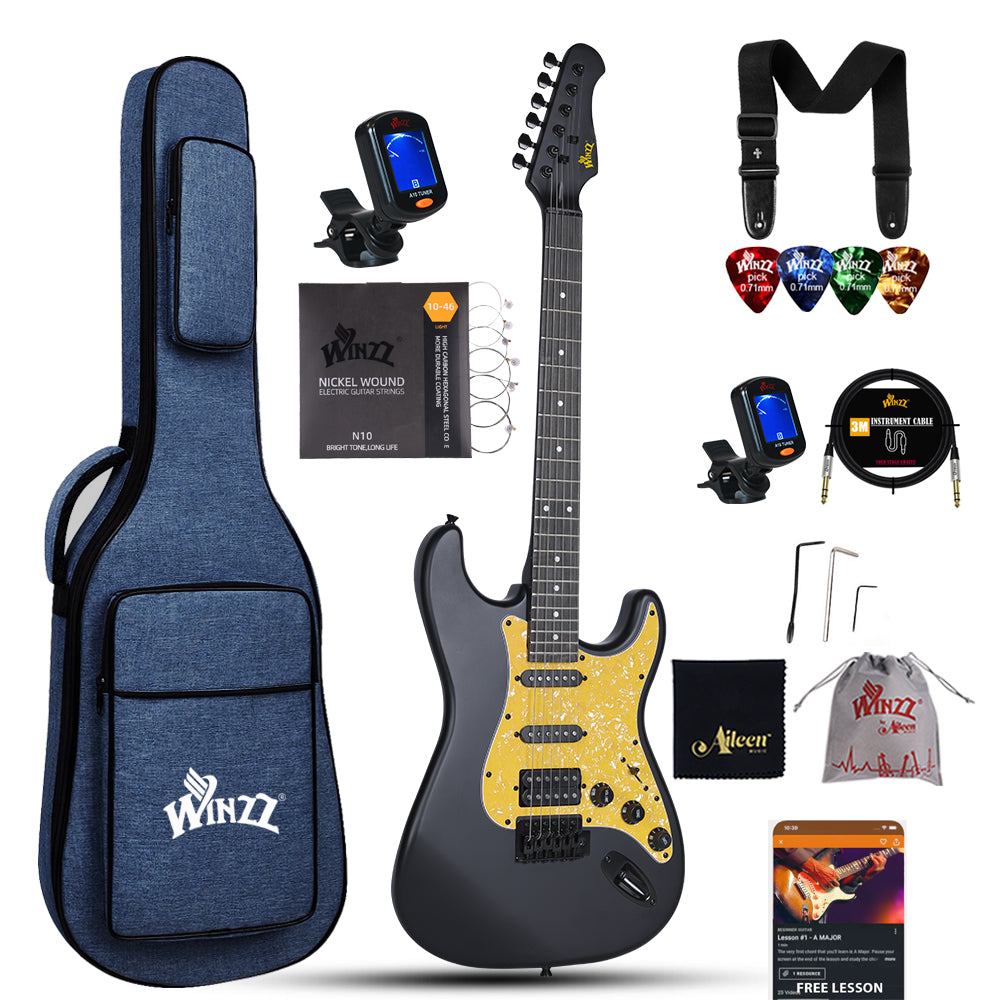 WINZZ Solid Poplar Wood Electric Guitar - 39-Inch Beginner-Friendly Design, Perfect for Practice and Performance