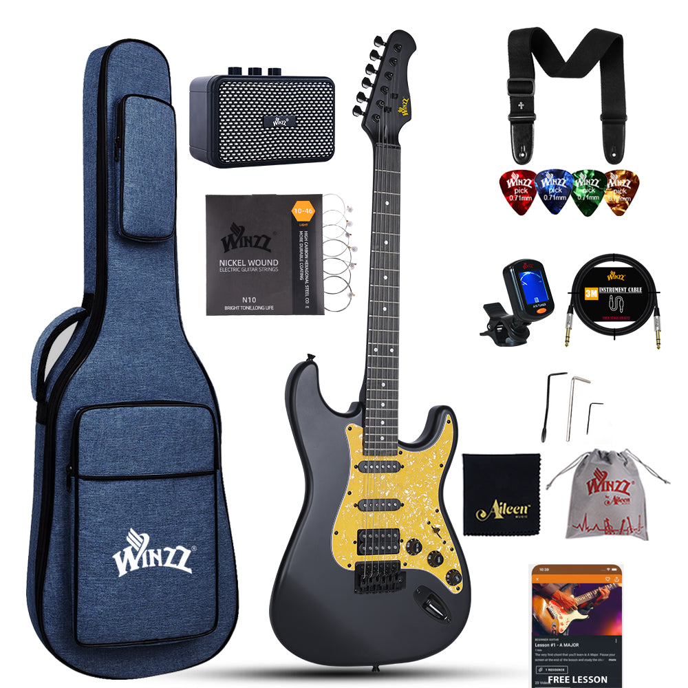 WINZZ Solid Poplar Wood Electric Guitar - 39-Inch Beginner-Friendly Design, Perfect for Practice and Performance