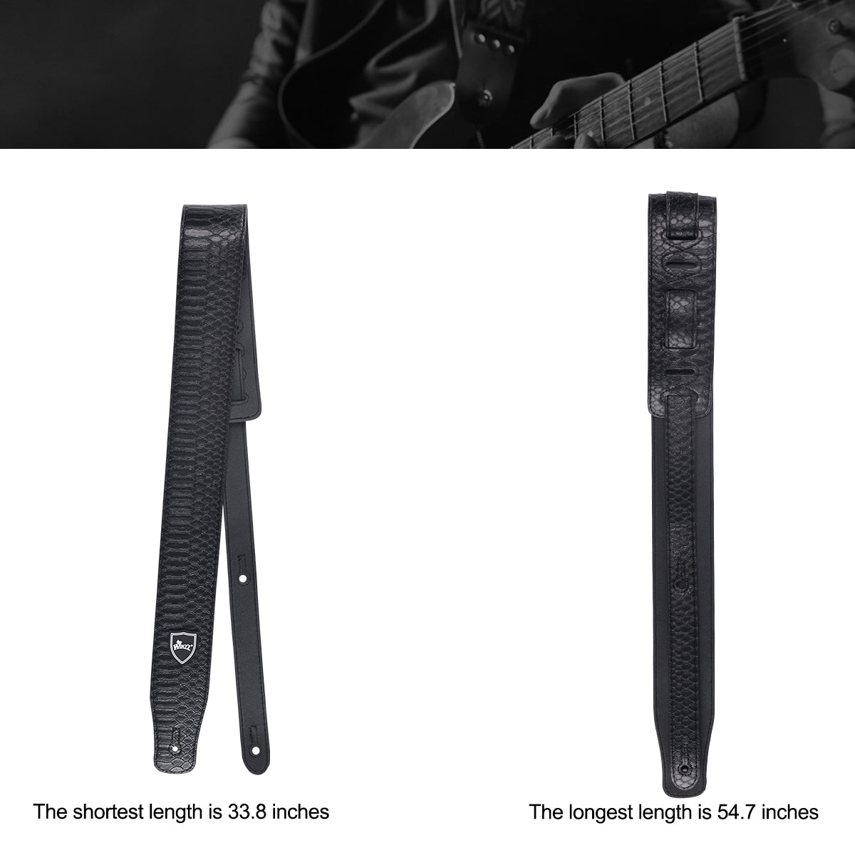 WINZZ Adjustable Leather Guitar/Bass Strap – Stylish & Universal Fit