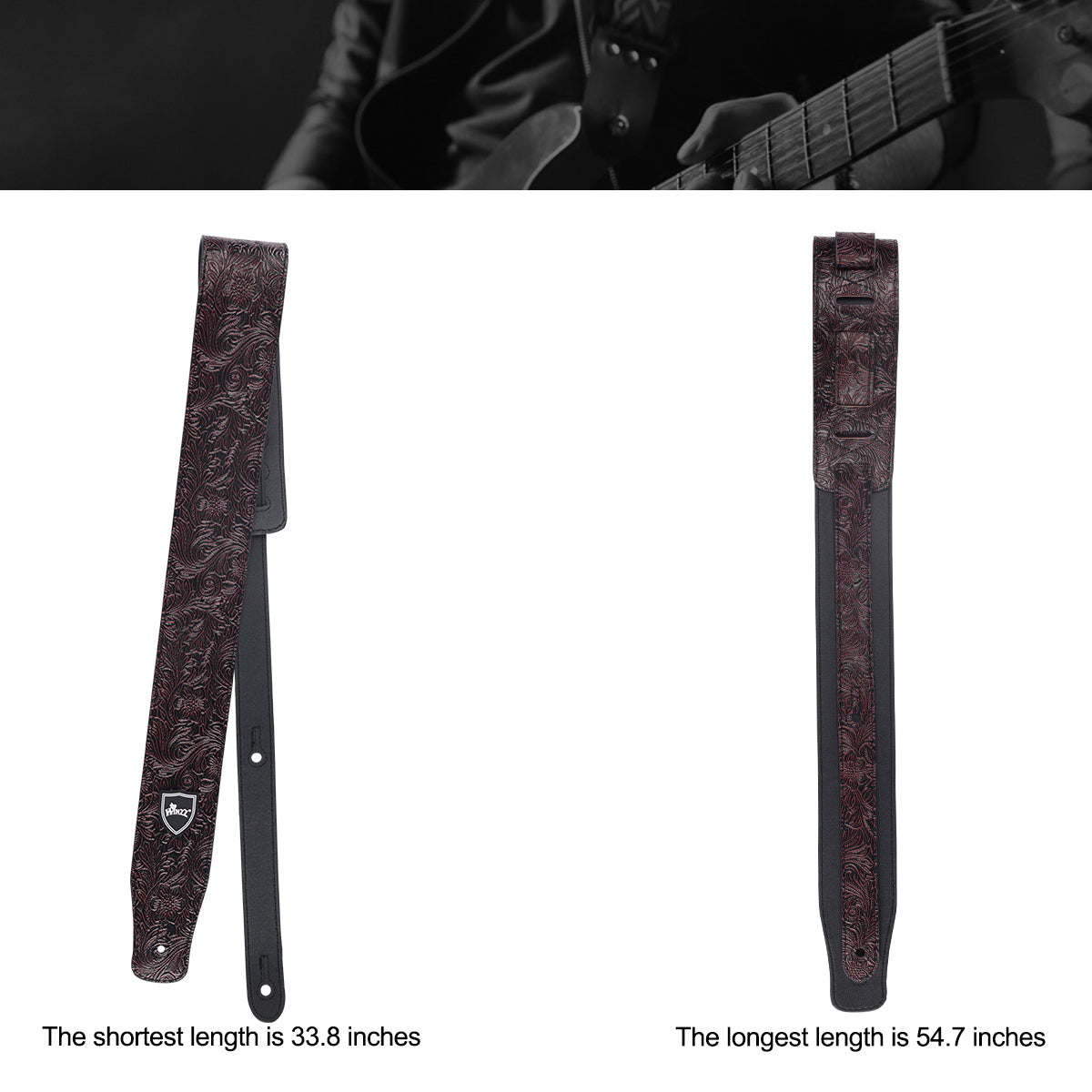 WINZZ Adjustable Leather Guitar/Bass Strap – Stylish & Universal Fit