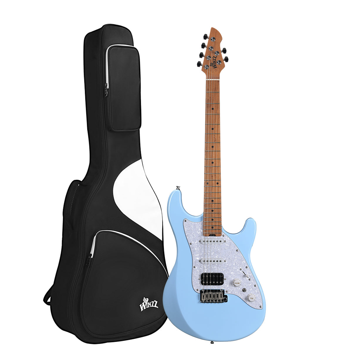 WINZZ Gravity Series-WGS100 ST-E-Gitarre mit massivem Erlenkorpus, geröstetem Ahornhals, HSS-Tonabnehmern, Palisandergriffbrett, D'Addario EXL120-Saiten und Mini-Doppelverriegelungs-Tremolo