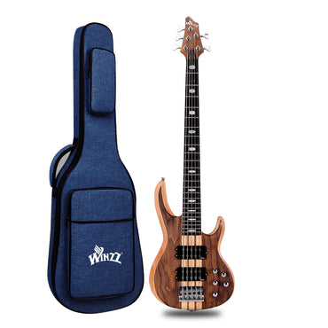 Winzz 5-String Through-Body Bass Guitar – Okoume Body with Walnut Top, Dual Humbuckers, 24 Frets