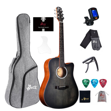 WINZZ AFM485C  Hand-Rubbed Solid Spruce Cutaway Dreadnought Acoustic Guitar with rosewood binding