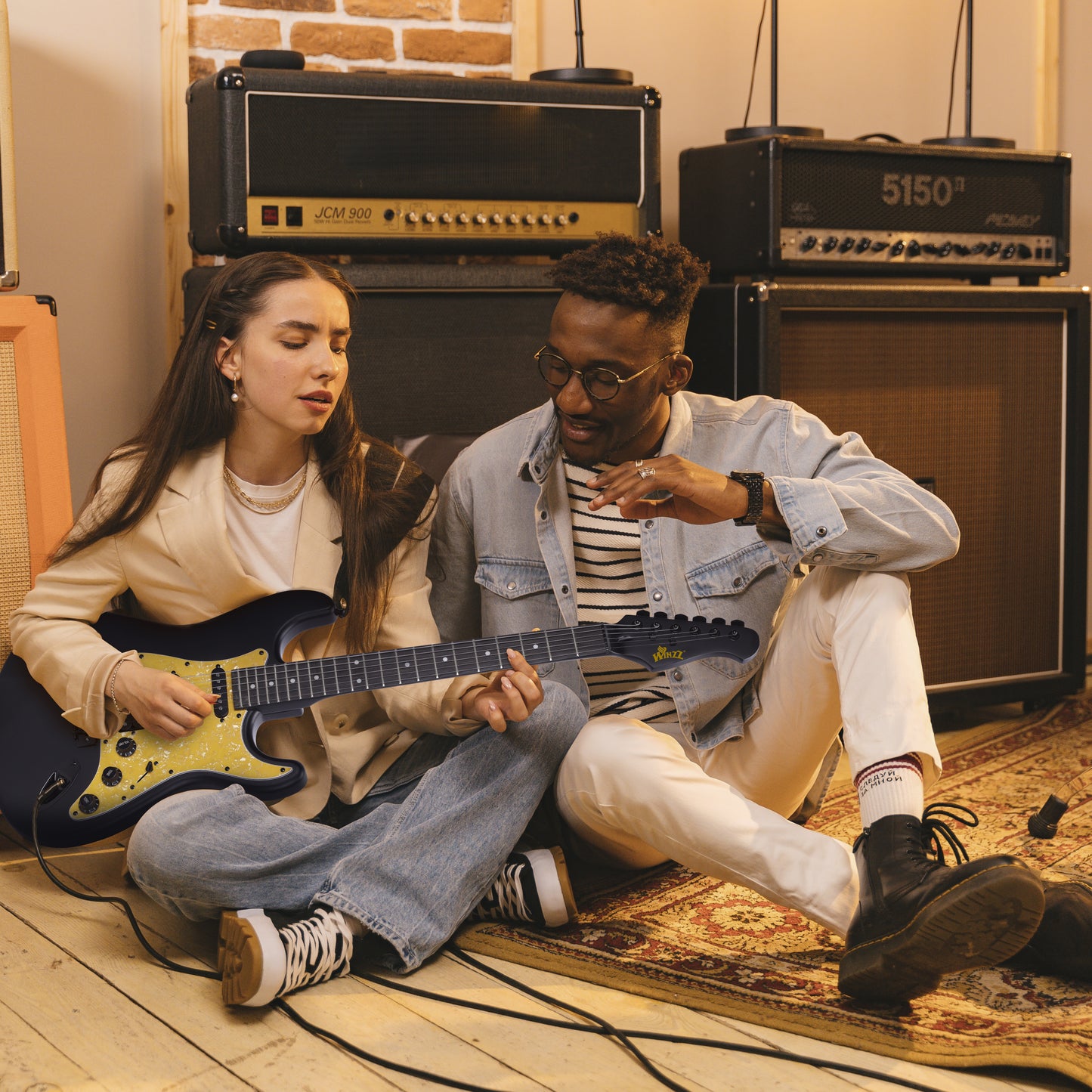 (Mother's Day Gift)WINZZ Solid Poplar Wood Electric Guitar - 39-Inch Beginner-Friendly Design, Perfect for Practice and Performance