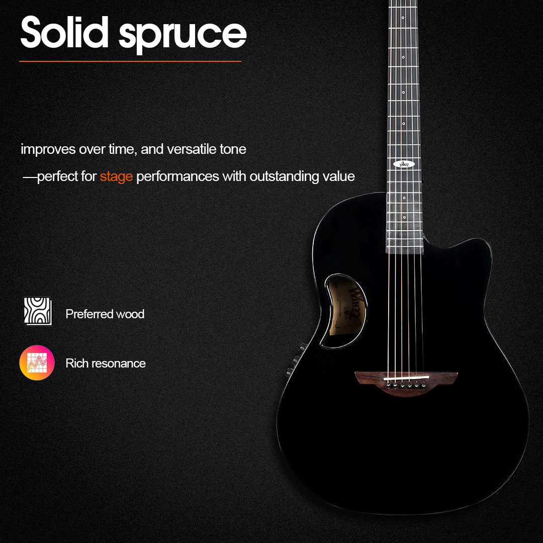 【Woodsides' Exclusive Link】WINZZ AFO300CE Electro-Acoustic Guitar - Solid Spruce Top, Carbon Fiber Back, Professional Performance Quality