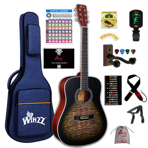 WINZZ AF07TP-MBK 41 inch Acoustic Guitar With Tiger Stripes pattern printing - winzzguitars